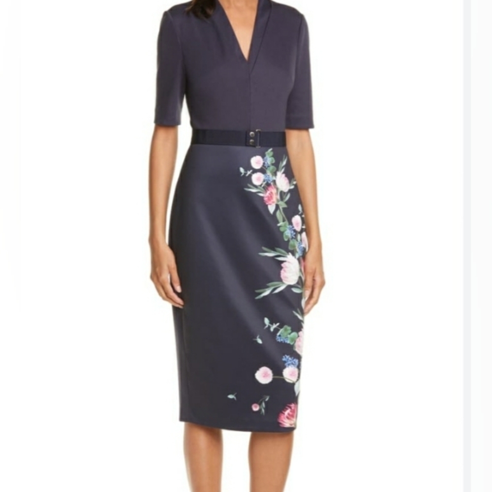 Ted Baker Nora Fantasia Dark floral Midi Dress S2 - Picture 1 of 12